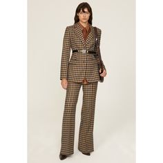 Brown plaid gabardine (48% Polyester, 26% Virgin Wool, 26% Acrylic). Pants. Front zipper fly with button closure. See size and fit notes for length measurements. 5" rise. Imported. Fitted Tommy Hilfiger Bottoms For Fall, Tommy Hilfiger Fitted Bottoms For Fall, Fall Straight Leg Pantsuit With Belt Loops, Fall Business Pantsuit With Button Closure, Business Pantsuit With Button Closure For Fall, Tailored High-waisted Pants For Fall, Straight Pants For Tailoring In Fall, Full Length Pants For Business In Fall, Tailored Plaid Pants For Formal Occasions