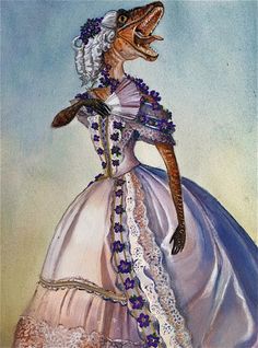 a drawing of a lizard in a dress