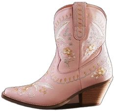 Pink Heels, Toe Designs, Cowgirl Boots, Leather Booties, Floral Embroidery, Block Heels, Heel Height, Boots, Heels