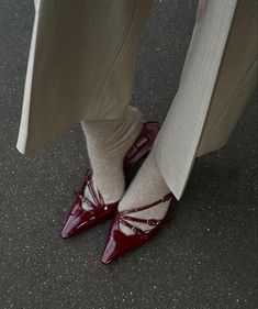 Miu Miu Melissa recent Insta Post, cherry heels, red season, fall/autumn, cherry red inspo, miumiu heels, socks and heels Autumn Essentials, Influencer Style, Mode Shoes, Denim On Denim, Elegant High Heels, Heels Outfits, Spring Fashion Outfits, Red Heels