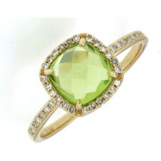 Royal 14K Yellow Gold Cushion-Cut Peridot and Diamond Ring - 1.60 Carat Peridot, 0.15 Carat Diamonds Peridot Color, Gold Cushions, The Melody, Royal Jewelry, Color Stone, Vibrant Green, Cushion Cut, Stone Color, Ideal Gift