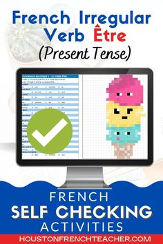 a computer screen with the words french irregular verbe present tense, and an image of a