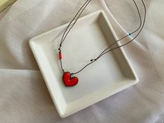 Tiny Valentines Necklace, Red Heart Ceramic Jewelry for Women, Boho Clay Pendant Accessories, Handmade Charm, Unique Design Gifts Casual Heart Pendant Necklace For Valentine's Day, Casual Heart Charm Necklace For Valentine's Day, Casual Heart Pendant Necklace Gift, Handmade Adjustable Heart Necklace For Valentine's Day, Casual Necklace With Heart Charm, Casual Heart Charm Necklace As Gift, Casual Heart Charm Necklace For Gift, Casual Heart Charm Necklace Gift, Casual Heart-shaped Necklace For Gift