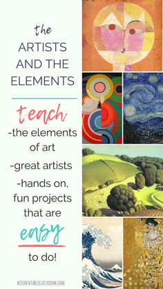 an advertisement for the arts and the elements of art, with images of different types of paintings