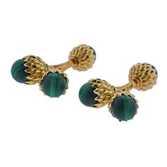 Tiffany & Co Schlumberger Malachite Gold Acorn Cufflinks - Oak Gem Formal Malachite Jewelry With Polished Finish, Formal Oval Malachite Jewelry, Formal Malachite Gemstone Jewelry, Malachite Gemstone Jewelry For Formal Occasions, Jean Schlumberger, Gold Cufflinks, Malachite Stone, Tiffany & Co., Cufflinks