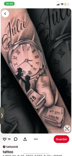 a person with a clock tattoo on their arm