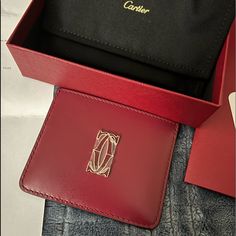 Brand New! Cartier Simple Card Holder Double C De Cartier (Authentic) Color: Classic Cherry Red/Burgundy Comes With Dust Pouch, Box, Certification Booklet, And Shopping Bag. Purchased From Scp California. Leather Trifold Wallet, Checkbook Wallet, Credit Card Wallet, Red Burgundy, Change Purse, Zip Wallet, Purse Jewelry, Card Holder Leather, Cherry Red