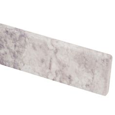 a white marble counter top with grey veining on it's edges and an angled edge