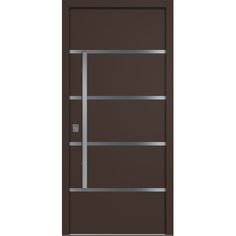 a brown door with glass and metal bars on the bottom half, in front of a white background