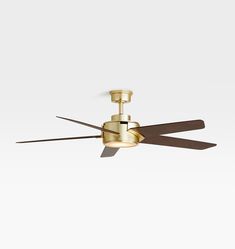 a ceiling fan with three blades on the top and one light on the bottom, against a white background