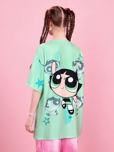 Women's Summer Loose Cute Cartoon Figure Pattern Drop Shoulder Short Sleeve T-Shirt, School Multicolor Casual  Short Sleeve Knitted Fabric Animal,Cartoon,Figure,Letter  Medium Stretch  Women Clothing, size features are:Bust: ,Length: ,Sleeve Length: The Powerpuff Girls, The Powerpuff, Animal Cartoon, Fabric Animals, Powerpuff Girls, Maternity Bag, Drop Shoulder, Summer Women, Women Clothing