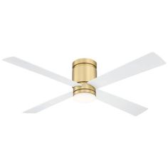 a ceiling fan with two white blades on it's blades and a light fixture