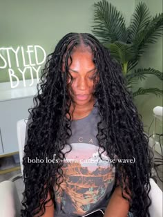 Faux Locs Boho Style, Soft Locs With Bohemian Curls, Boho Goddess Locs With Curls, Boho Butterfly Locs With Curls, Infinity Locs With Curls, Locs With Loose Hair, Faux Locs With Curly Hair, Boho Locs With Human Hair, Distressed Locs With Curls