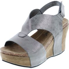 Pierre Dumas Hester-6 Pewter Steel Womens Sandals 9 New Silver Closed-toe Synthetic Sandals, Silver Closed Toe Synthetic Sandals, Silver Round Toe Synthetic Sandals, Silver Cushioned Slip-on Sandals, Silver Sandals With Heel Strap And Round Toe, Silver Slip-on Sandals With Leather Footbed, Gray Leather Slip-on Sandals, Silver Round Toe Wedge Sandals With Cushioned Footbed, Metallic Leather Sandals With Cushioned Footbed