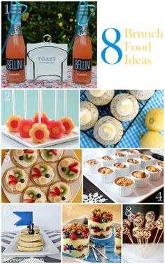 the cover of 8 brunch and food ideas is shown in many different pictures