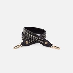 Add a new look to your favorite bag with this strap with a lattice stud detail. Lattice Stud Strap In Polished Leather  Black STRAP in Black | Hobo® Lattice, New Look, Leather, Black