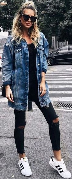 FREE SHIPPING Autumn Winter Women Hole Denim Jacket JKP3165 Street Style Jeans, Jaket Denim, Street Style Fall Outfits, Bohol, Ținută Casual, Outfit Trends, Modieuze Outfits, Fall Street Style, Inspired Outfits