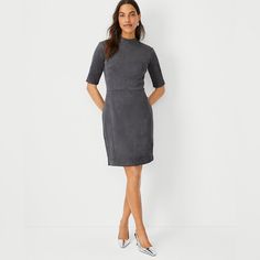 Faux Suede, Mock Neck, Zip Back, New With Tags Fall Structured Workwear Dresses, Structured Fall Workwear Dresses, Structured Workwear Dresses For Fall, Flattering Fall Workwear Dresses, Chic Bodycon Dress For Business Casual, Shift Sheath Mini Dress For Workwear, Sheath Shift Mini Dress For Work, Lace Bandage Dress, Tweed Shift Dress