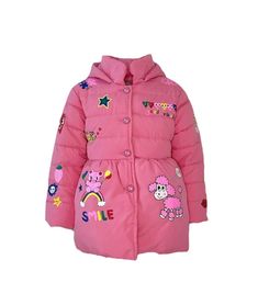 Description: Bright pink puffer jacket adorned with whimsical doodle-style patches for a playful, artistic vibe. Features a cozy hood with a bow accent, keeping your little one warm and stylish in chilly weather. Snap-button closure for easy wear and secure fit, perfect for winter adventures Material & Care: Fabric: High-quality, durable outer shell with soft insulation. Care Instructions: Machine wash cold with like colors. Tumble dry low. Do not bleach or iron directly on patches. Handle with Weather Snap, Crystal Hoodie, Eye Hoodie, Artistic Vibe, Pink Puffer Jacket, Flower Sweater, Fur Collar Jacket, Winter Must Haves, Doodle Style