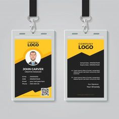 two id card templates with black and yellow