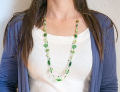 Green necklace gift for mom Czech glass bead necklace Crystal statement necklace Long double strand necklace Evening jewelry Party necklace  Truly exquisite, this handcrafted statement necklace features an eye-catching vibrant shades of green glass beads in varying shapes and complementing colours. You will receive necklace from photos, since only one has been made. Specifics : * unbound necklace length is approximately 35.03 inches (89 cm)  * it does not have a clasp, since it is long enough to Necklace Evening, Evening Jewelry, Crystal Statement Necklace, Double Strand Necklace, Party Necklace, Necklace Crystal, Necklace Long, Green Necklace, Multi Strand Necklace