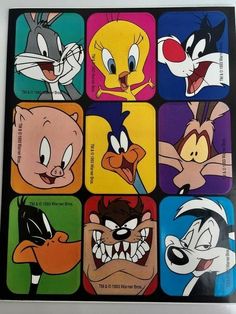 an advertisement for looney tunes from the cartoon series, with various faces and expressions