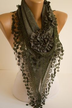 Green Rose Winter Scarf Shawl Lace Cotton Scarf Fall Winter Scarf Fashion Women Accessories Christma Fabric Necklaces, Winter Scarf Fashion, Rose Scarf, Ankle Strap Sandals Flat, Winter Scarves, Winter Shawl, Crop Top Hoodie, Fabric Necklace