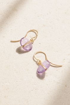 Melissa Joy Manning's earrings are strung with faceted purple amethyst, a symbol of both peace and protection. Handmade in California, the drops are wrapped in 14-karat recycled gold and shimmer subtly as they catch the light. Purple Briolette Fine Jewelry Earrings, Teardrop Amethyst Jewelry With Faceted Detail, Teardrop Faceted Amethyst Jewelry, Faceted Teardrop Amethyst Jewelry, Faceted Lavender Briolette Jewelry, Faceted Lavender Teardrop Jewelry, Fine Jewelry Amethyst Drop Earrings, Fine Jewelry Amethyst Earrings For Pierced Ears, Amethyst Drop Earrings Fine Jewelry