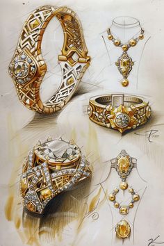 Sketches of gold jewelry designs Jewellery Rendering Sketches, Jewerly Designs Sketches, Jewelry Sketch Design, Jewelry Design Sketch, Gold Jewelry Designs, Jewelry Sketches, Jewelry Sketch, Diy Wire Jewelry Rings