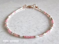 Dainty Pink, Cream & Rose Gold Seed Beads Bracelet / Holiday Anklet / Necklace | eBay Tiny Seed Bead Bracelets, Christmas Seed Bead Bracelets, Lobster Jewelry, Pink Beaded Necklace, Seed Beads Bracelet, Small Bead Bracelet, Seed Bead Crafts, Beaded Stuff, Beaded Jewelry Necklaces