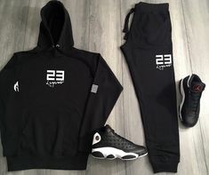 Yo, you looking for the freshest, most comfortable gear that perfectly matches your kicks? Check out our "23 Legend" Black and White Sneaker Sweatsuit To Match Air Jordan Retro 13 Reverse He Got Game black and white colorway and features a bold "23 Legend" sneakerhead graphics logo on the front in striking white color. Our comfortable men's sneaker matching sweatsuit is made from high-quality materials, so you can rock it all day, whether you're hitting the gym, "OUTSIDE" or just chillin' at the White Moisture-wicking Tracksuit For Streetwear, Fitted Logo Print Activewear For Streetwear, Logo Print Activewear For Streetwear, White Letter Print Tracksuit For Streetwear, Sportswear Tracksuit For Sports Season Streetwear, Sportswear Tracksuit For Sports Season, Fitted Hoodie For Streetwear, Casual Fitted Hoodie For Sports Season, Sporty Fitted Tracksuit With Letter Print