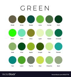 green color chart with the names and colors