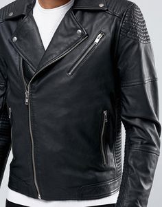 "\"Real leather  Fastened notch lapel  Asymmetric zip fastening  Quilted inserts  Functional pockets  Zip cuffs  Regular fit - true to size  Specialist leather clean  100% Real Leather \"" Biker Style Outerwear With Asymmetrical Zip For Biker Events, Asymmetrical Zip Leather Outerwear For Streetwear, Leather Biker Jacket With Asymmetrical Zip For Streetwear, Leather Outerwear With Asymmetrical Zip For Streetwear, Winter Biker Leather Jacket With Asymmetrical Zip, Winter Leather Jacket For Biker Events With Asymmetrical Zip, Leather Biker Jacket With Asymmetrical Zip, Leather Biker Jacket With Ykk Zipper, Asymmetrical Zip Leather Jacket For Biker Events