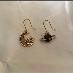 Small Moon And Star And Saturn Dangling Earrings. Never Worn. Celestial, Astrology, Zodiac, Ethereal, Y2k, Trendy. Saturn Earrings, Moon And Star, Moon Star, Dangling Earrings, Astrology Zodiac, Earrings Color, Stars And Moon, Astrology, Dangle Earrings