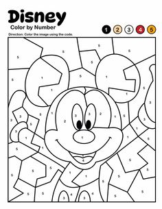 the mickey mouse color by number worksheet with numbers for kids to print and color