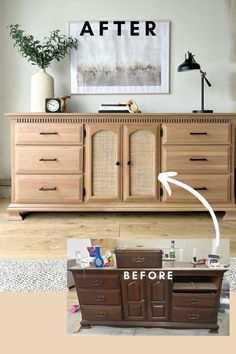 an old dresser has been transformed into a sideboard