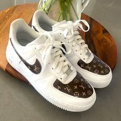 Nike Air Force 1’s. I’m Originally An 8, But Got 7.5 And Fit Perfectly. Brand New, Never Been Worn! Had Someone Hand Paint Them! Lv Nike Air Force, Nike Luxury Sneakers, Luxury Nike Sneakers With Round Toe, Luxury Nike Round Toe Sneakers, Designer White Nike Custom Sneakers, Nike Designer Sneakers With Round Toe, Louis Vuitton Air Force 1, Painted Louis Vuitton, Got 7