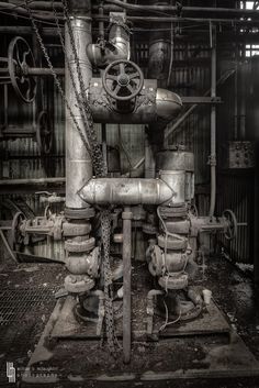 pipes and valves in an old industrial building