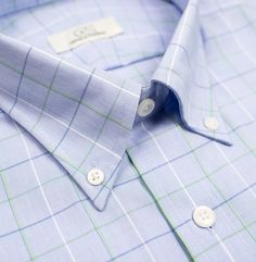 Blue and Green Windowpane Plaid Cotton Dress Shirt with Button-Down Collar by Cooper & Stewart Plaid Cotton Dress Shirt With Spread Collar, Spring Plaid Cotton Dress Shirt, Summer Cotton Dress Shirt With Button Closure, Spring Cotton Dress Shirt With Buttons, Spring Cotton Dress Shirt, Plaid Cotton Dress Shirt For Summer, Spring Cotton Dress Shirt With Placket, Semi-formal Cotton Shirt With Buttons, Cotton Dress Shirt With Button Closure For Daywear