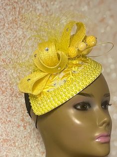 Yellow Beaded Lace Teardrop Fascinator Half Hat, Church Head Covering, Headwear, Tea Parties, Weddings, and other Special Occasions Teardrop Length: 8 inches Width: 6 inches (inches from the widest part) The hat pin may vary and is for decorative purposes only and not to be used to hold hat to the head. The hat is affixed to the head via a hat string. Handmade gifts for women: wife, mother, sister, daughter or girlfriend. SHIPPING All items for free shipping will be shipped via USPS FIRST CLASS MAIL. Elegant Bead Cap Headband, Wedding Headband With Bead Caps, Adjustable Beaded Headpiece For Wedding, Adjustable Beaded Wedding Headpieces, Summer Party Beaded Headband, Yellow Headband For Summer Wedding, Beaded Fitted Headpieces For Party, Elegant Bead Caps Headpieces For Evening, Beaded Wedding Headband