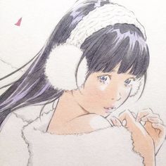 a drawing of a girl with long black hair