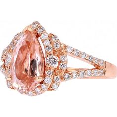 14K Rose Gold Morganite Split Band Ring - 1.50 Carat Morganite, 0.50 Carat Diamonds Formal Morganite Diamond Ring With Brilliant Cut, Formal Morganite Diamond Ring In Fine Jewelry Style, Formal Morganite Diamond Ring Fine Jewelry, Formal Rose Gold Morganite Diamond Ring, Formal Morganite Diamond Ring, Exquisite Formal Morganite Ring, Elegant Morganite Diamond Ring With Gemstone, Luxury Rose Gold Morganite Rings, Elegant Gia Certified Rose Gold Diamond Ring