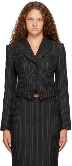 Cropped Blazer, Outerwear Women, Welt Pockets, Welt Pocket, Moschino, Apparel Accessories, Women Wear, Stripes, Satin