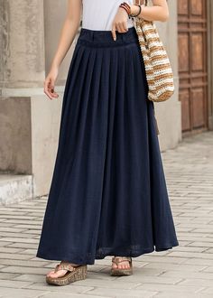 "Get dressed and out of the door in classic good looks with this pleated Long maxi skirt, crafted with soft cotton linen fabric, featuring pleated waist detail and two big pockets. DETAIL * 50% linen, 50% cotton * Has no lining, Not see through * Pleated around waist * Two side seam pockets * Belt loops on waistband * Right Side zipper closure * Perfect for spring and summer, spring, autumn * Need Help how to select the size, Just Leave Your usual wear size Height Weight Waist Hips SIZE GUIDE Si Summer Cotton Pleated Skirt, Relaxed Fit, Cotton Summer Pleated Skirt, Spring A-line Maxi Skirt With Pleated Waist, Casual A-line Pleated Maxi Skirt, Spring Pleated Cotton Maxi Skirt, Solid Color Cotton Flowy Pleated Skirt, Solid Color Cotton Pleated Skirt, Flowy, Solid Cotton Flowy Pleated Skirt, Solid Cotton Lined Maxi Skirt