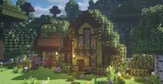 Minecraft Witch Cottage Ideas, Minecraft Spruce House Ideas, Cottagecore Forest, Cottagecore Minecraft, Vineyard House, Witch Cottage, Minecraft Cottage, Minecraft Funny