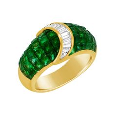 Classic Vintage style & Vibrant invisible setting of square cut Emeralds Compliment the center Diamonds, which are Basel set tapper diamonds, Total Diamond weight 0.35 carat, GH-VS quality. Total Emerald weight 5.00 carat. 18k yellow gold weight 9.0 grams. Finger Size 6 all natural stones. Emerald Ring With Baguette Diamonds And Asscher Cut, Emerald Ring With Baguette Diamonds In Fine Jewelry Style, Emerald Ring With Baguette Diamonds Fine Jewelry, Luxury Channel Set Emerald Ring For Anniversary, Luxury Emerald Ring With Square Cut Diamond, Luxury Square Cut Diamond Emerald Ring, Luxury Square-cut Emerald Ring With Diamonds, Luxury Square Cut Emerald Ring With Diamonds, Luxury Emerald Ring With Diamond Channel Set