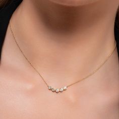 ✦ Diamond Bezel Bar Necklace ✦  ✧ DESCRIPTION & DETAILS 14K Solid Gold Diamond Bar Necklace/ Bezel Real Diamond Necklace/ Dainty Curved Layering Necklace/ Wedding Bridal Jewelry Gift for Her  Next Day Air Shipping  ❶ 14k solid gold. ❷ Set with high-quality handpicked real diamonds SI 1 - VS2 + clarity, G - H Color. ❸ Available lengths: 16 to 20 inches. The chain thickness of 1.10. ❹ Diamonds: 0.29ct 2.50mm each.  ❺ Bar Dimensions: Length: 21.35mm,  Width: 7.34mm, Height: 2.35mm ✧ MATERIALS - I only work with high-quality, enduring materials, from precious metals to chains, set with genuine gemstones and ethically sourced diamonds. My pieces are made for everyday wear, forever. I also have a few tips and tricks you can use to keep your piece looking brand new. - All pieces are packed in Gif White Diamond Necklace With Bezel Setting For Wedding, Wedding Necklaces With Bezel Setting, Delicate Bezel Set Necklace For Wedding, White Bezel Set Necklace For Wedding, Fine Jewelry Bezel Setting Wedding Necklaces, Fine Jewelry Wedding Necklaces With Bezel Setting, Wedding Fine Jewelry Necklaces With Bezel Setting, Wedding Fine Jewelry Necklace With Bezel Setting, Bar Dimensions