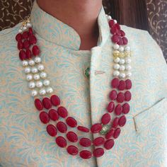 Multistrand Groom Jewelry, Indian Wedding Jewelry, Pakistani Groom Necklace, Long Necklace, Designer Fashion Jewelry, Sherwani Necklace 3 Layered Stone Pearl Beads Necklace An elegant pearl beads necklace with the most stunning festoon. The perfect accessory for your occasion. This necklace is handcrafted with love Necklace Length: Choose from the drop-down menu (comes with adjustable back Dori/cord) (Length of the necklace in the image is 24 inches) Package: 1 Necklace Material: Premium Pearl beads, stone Care: Store in an airtight plastic bag or box. Keep away from water, moist place & fragrance For Express shipping, the option is available in the drop-down menu at checkout. If you need any help regarding placing an order or express shipping, feel free to message us. DISCLAIMER: This pro Groom Jewelry, Jewelry Indian Wedding, Red Hoop Earrings, Jewelry Pakistani, Bollywood Jewelry, Red Necklace, Indian Wedding Jewelry, Indian Earrings, Jewelry Indian