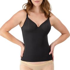 ALL-DAY, EVERYDAY SHAPEWEAR. Sexy enough for a special occasion but comfy enough for every day. The Maidenform Firm Control Tummy Shaping Wireless Foam Cami shapes you in the style and comfort you deserve. Crafted from a lightweight, luxuriously soft, and supportive fabric, this firm control cami shapewear smooths the midsection with help from a mesh tummy panel. Foam cups provide wireless comfort, while the moisture-wicking fabric helps you stay cool and comfortable no matter how long your day Supportive Shapewear Tank Top With Built-in Bra, Black Camisole With Built-in Bra For Layering, V-neck Shapewear With Built-in Bra, Snug Fit Sleeveless Tops With Built-in Bra, Stretch Shapewear Top With Built-in Bra, Shapewear Tank Top With Medium Bust Support, Shapewear Top With Built-in Bra And Stretch, Solid Color Shaping Tank Top, Shaping Tank Top With Medium Bust Support