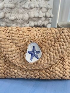 Unique one-of-a-kind oyster shell woven clutch purse. This purse is perfect for your upcoming girls trip, bachelorette party, vacation, cruise, beach or coastal wedding, or trip to a beach resort, and is a perfect addition to this summers beachy fits.  The straw purse has been woven by overseas artisans and finished off with an decoupage oyster that is unique and one-of-a-kind with a nautical touch.   I have many options to choose from if you don't like one of the shell design options that you s Handmade Summer Clutch As Gift, Summer Woven Clutch Gift, Summer Woven Clutch As Gift, Summer Woven Clutch Perfect For Gift, Blue Rectangular Clutch For Vacation, Summer Gift Woven Clutch, Summer Woven Clutch For Beach, Handmade Shell Bags For Beach, Summer Beach Woven Clutch